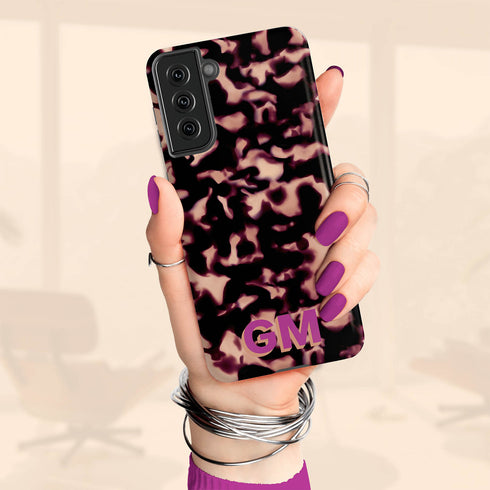 3D Custom Initials Dark Tort Galaxy Case - Centered